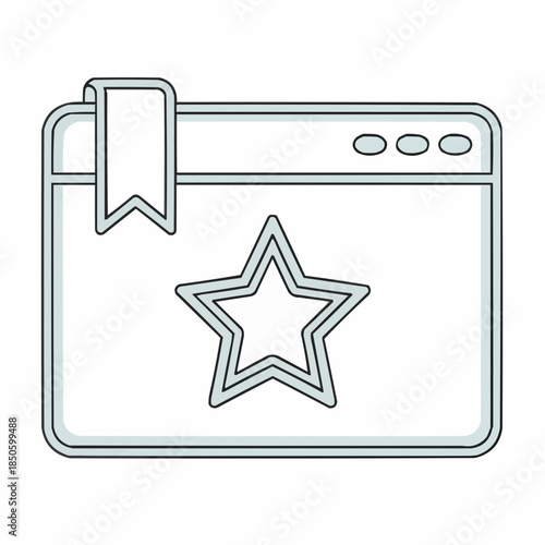 Web Browser Window with Bookmark and Star Icon Illustrating a Favorite Website or a Top-Rated Online Resource for User Engagement and Content Discovery