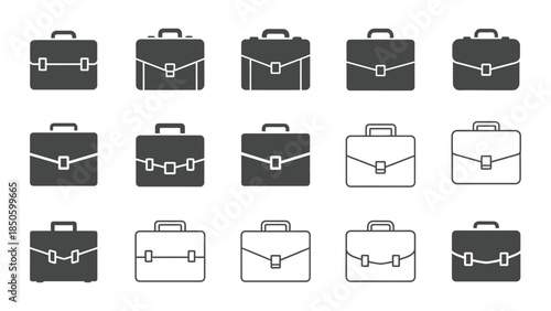 Collection of various briefcase icons in different styles and colors for business concepts