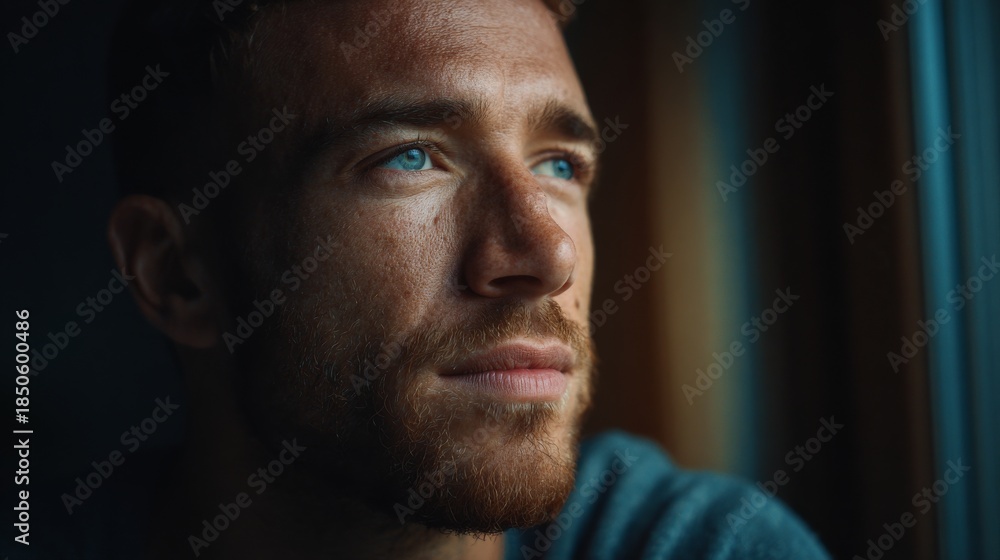 custom made wallpaper toronto digitalClose-up of a thoughtful man gazing out of a window. His expression suggests contemplation and introspection