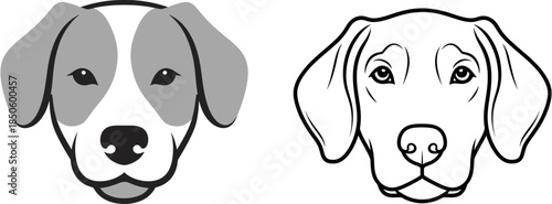 Vector illustrations of two different dog breeds' faces, presented in a clean, graphic style