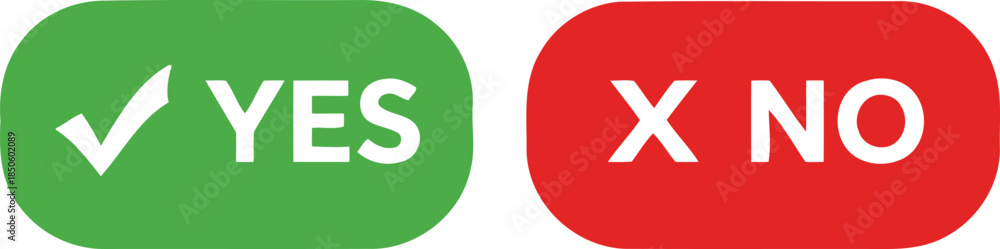 Obraz premium Green and red checkmark buttons with yes and no text in white font silhouette
