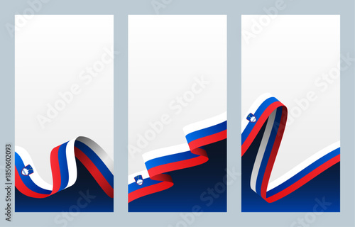 Slovenia National Symbol Vertical Template. Slovenian Flag Background.