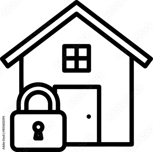 Secure Home Protection Lock and House Silhouette