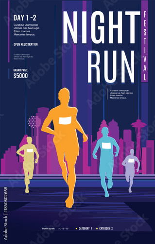 Great elegant colorful vector editable night marathon poster background design for your night marathon championship event	