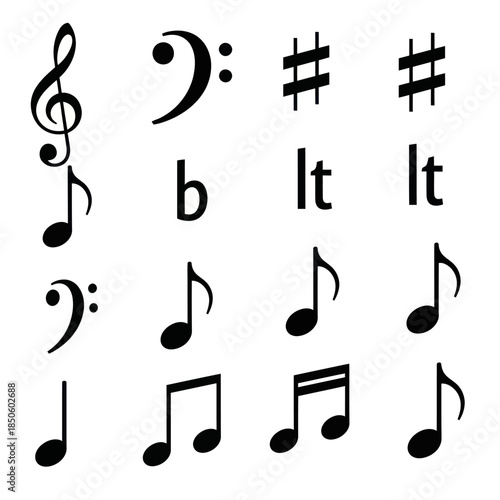 Musical Notation Symbols Treble Clef Bass Clef Sharp Flat and Notes.