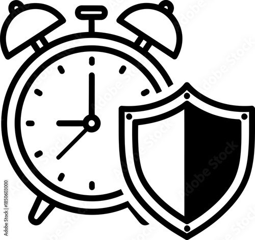 Time Protection Icon Alarm Clock Shield Silhouette