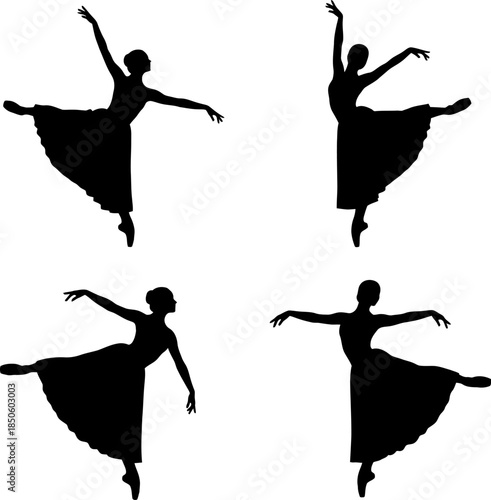 Elegant ballet dancers in various poses silhouette