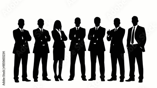 Silhouette of a diverse business team standing together confidently.