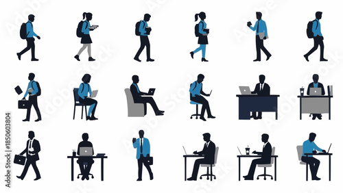 Collection of Diverse Silhouettes Representing People in Various Professional and Casual Activities.