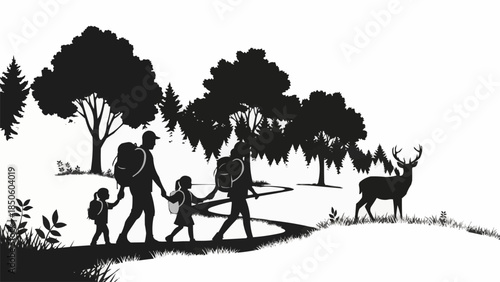 Family hiking adventure with a deer sighting in nature.