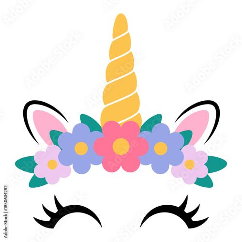 Happy unicorn face Birthday decoration theme Hand drawn style vector
