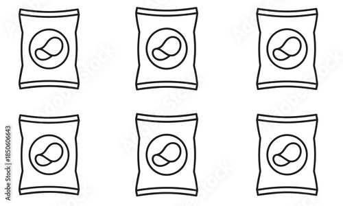 Minimalist black and white vector icons representing snack bags or potato chips