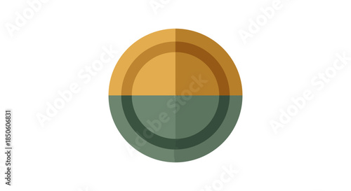 flat geometric circle logo icon with split mustard yellow and green colors on white background minimalist abstract brand symbol
