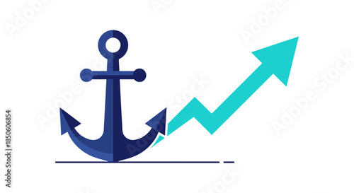 financial anchor icon with upward arrow growth chart illustrating stable investment returns and risk management for business presentations
