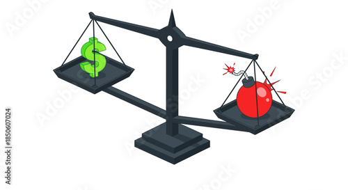 financial risk vs profit concept with dollar sign and ticking time bomb on balance scale illustrating investment risk management