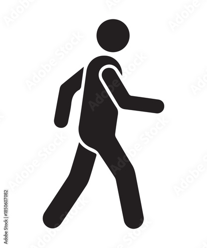 A minimalist black silhouette icon of a person walking forward with the adobe illustrator logo