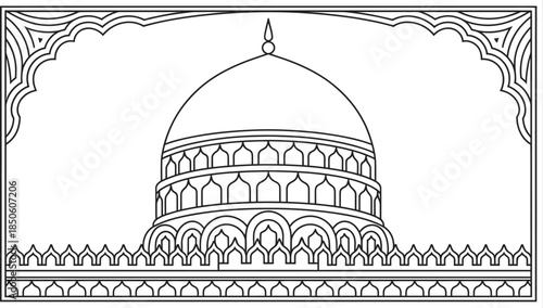 Beautiful mosque dome line art illustration Vector illustration
