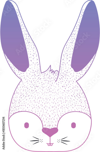 Vector illustration of a cute rabbit head with gradient ears and a stipple effect