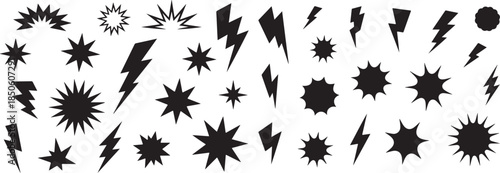 "Set of explosive burst shapes and dynamic motion elements for logos, posters, and action designs"

