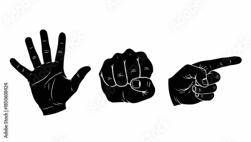 Three hand gestures shown in silhouette against a white background.