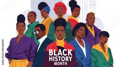 Diverse group of people celebrating black history month with colorful clothing and hairstyles