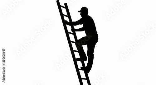 A man climbing a ladder upwards.