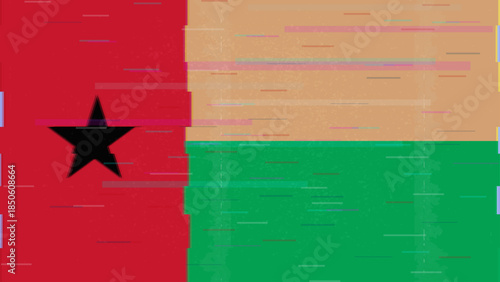 Guinea Bissau glitch flag vector, RGB split distortion, digital abstract video frame illustration