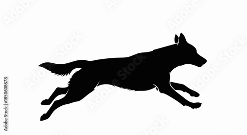Dynamic silhouette of a running dog in motion.