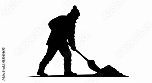 Person Shoveling Snow in Winter Clothes.