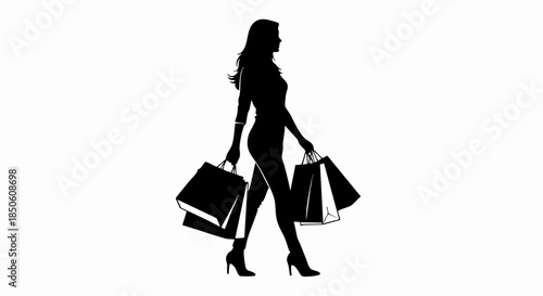 Silhouette of a Woman Walking with Shopping Bags.