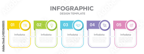 Infographic design template with place for your data. Rectangular template design with icons and 5 options or steps.