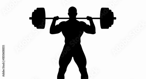 Silhouette of a muscular man weightlifting.
