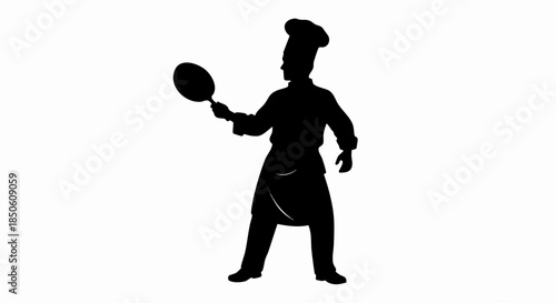 Silhouette of a chef holding a frying pan.