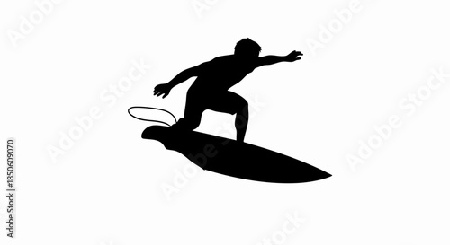 Black silhouette of a surfer riding a wave on a surfboard.
