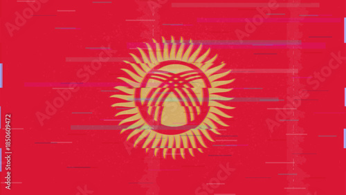 Kyrgyzstan glitch flag vector, RGB split distortion, digital abstract video frame illustration