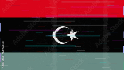 Libya glitch flag vector, RGB split distortion, digital abstract video frame illustration