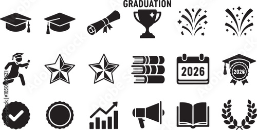 Graduation icons set for education and achievement themes