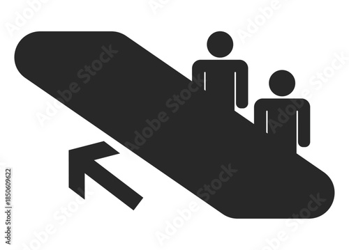 エスカレーターに乗る人々のピクトグラム　上昇　黒