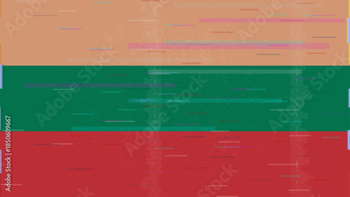 Lithuania glitch flag vector, RGB split distortion, digital abstract video frame illustration