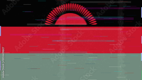 Malawi glitch flag vector, RGB split distortion, digital abstract video frame illustration