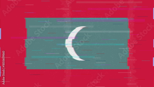 Maldives glitch flag vector, RGB split distortion, digital abstract video frame illustration