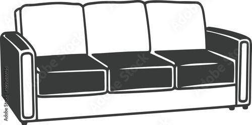 Three seater comfy sofa furniture couch home decor modern design line art sketch interior decoration