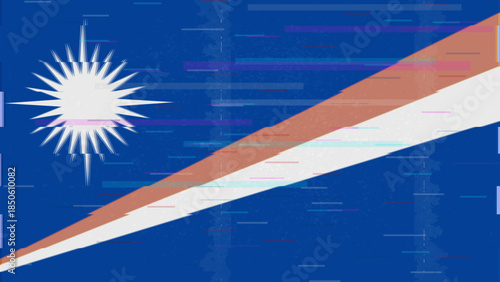Marshall Islands glitch flag vector, RGB split distortion, digital abstract video frame illustration