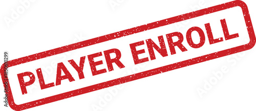Grungy textured rubber stamp graphic displaying Player Enroll, suitable for game registration or membership signups