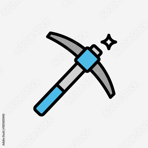 A pickaxe with blue and gray accents and a sparkle.