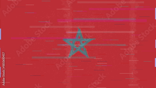 Morocco glitch flag vector, RGB split distortion, digital abstract video frame illustration