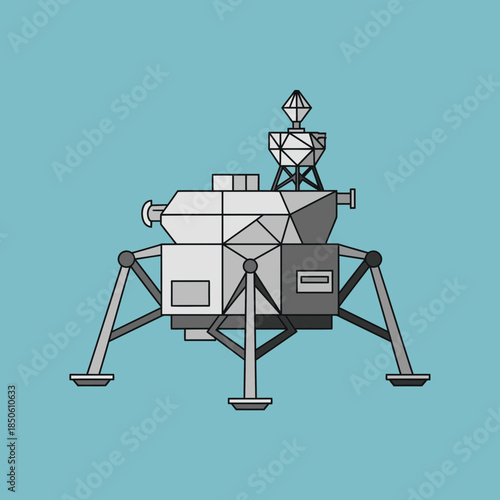 Stylized lunar lander with geometric shapes and four legs.
