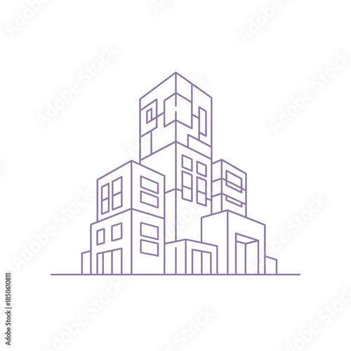 Modern architectural illustration of a futuristic building complex with multiple structures, an-15 concept art, urban landscape, isometric view.