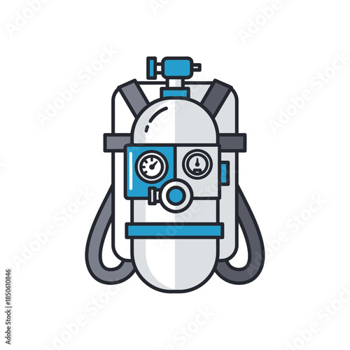 Scuba diving tank with gauges and straps for underwater exploration.