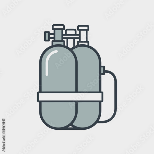 Twin scuba diving tanks with regulator and straps.